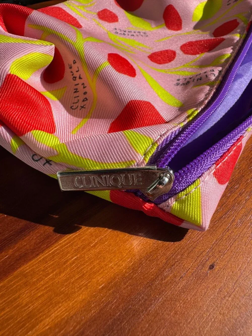 Clinique x Donald Robertson Pink Cherry Floral Cosmetic Makeup Bag Pouch